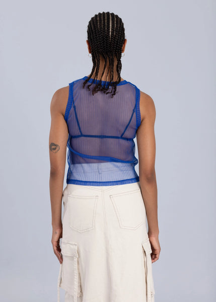 Mesh Pleated Tank Top Blue