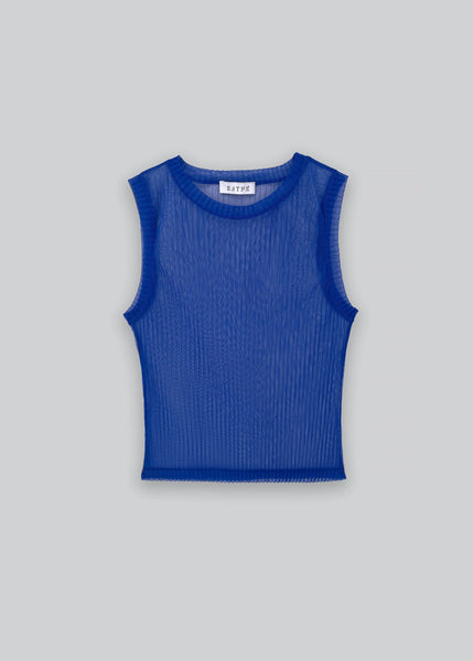 Mesh Pleated Tank Top Blue