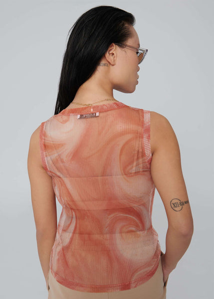 Mesh Pleated Tank Fire Print